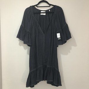 Marant Etoile navy blue with white stitching ruffled short sleeve dress